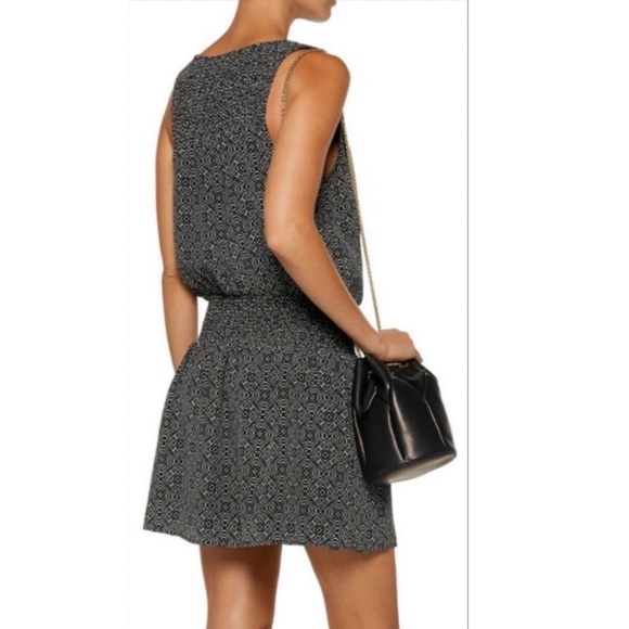 Joie Lawska Caviar Black Porcelain Print Silk Smocked Dress - Picture 3 of 10